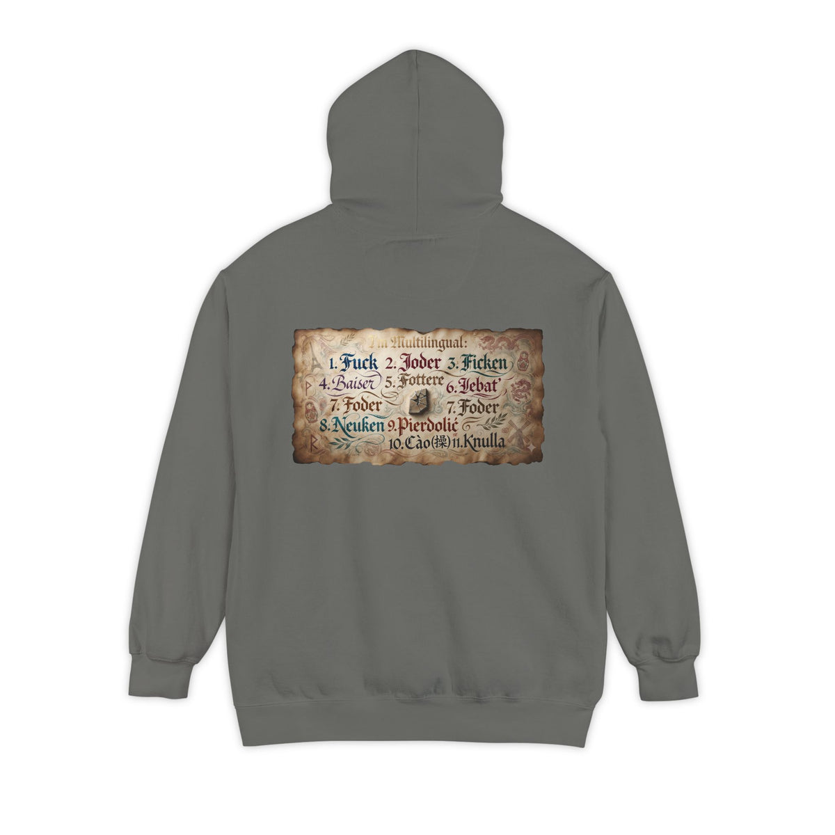 Color: Grey | Multilingual Garment-Dyed Hoodie