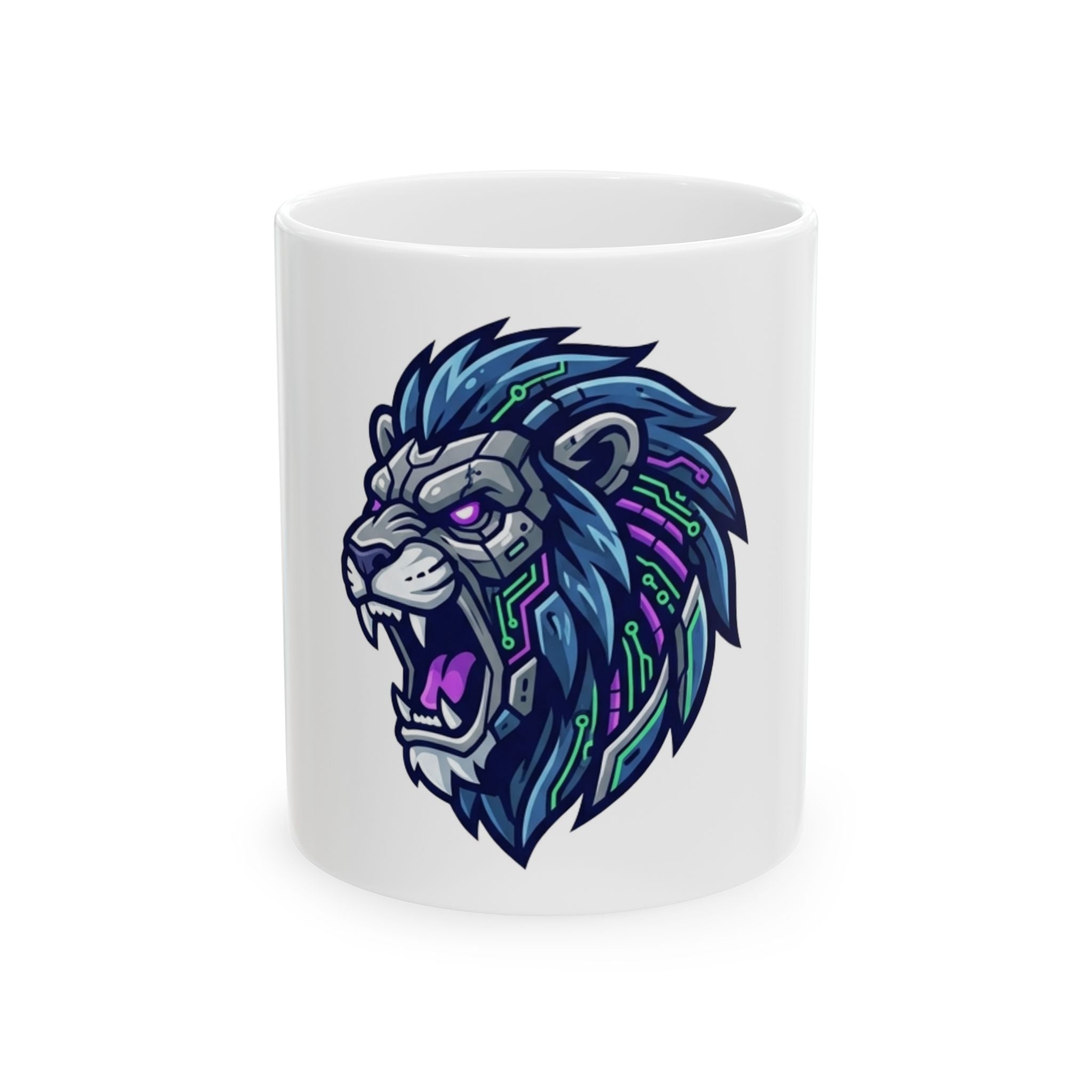 "Cyber Lion" White Ceramic Mug — Graphic