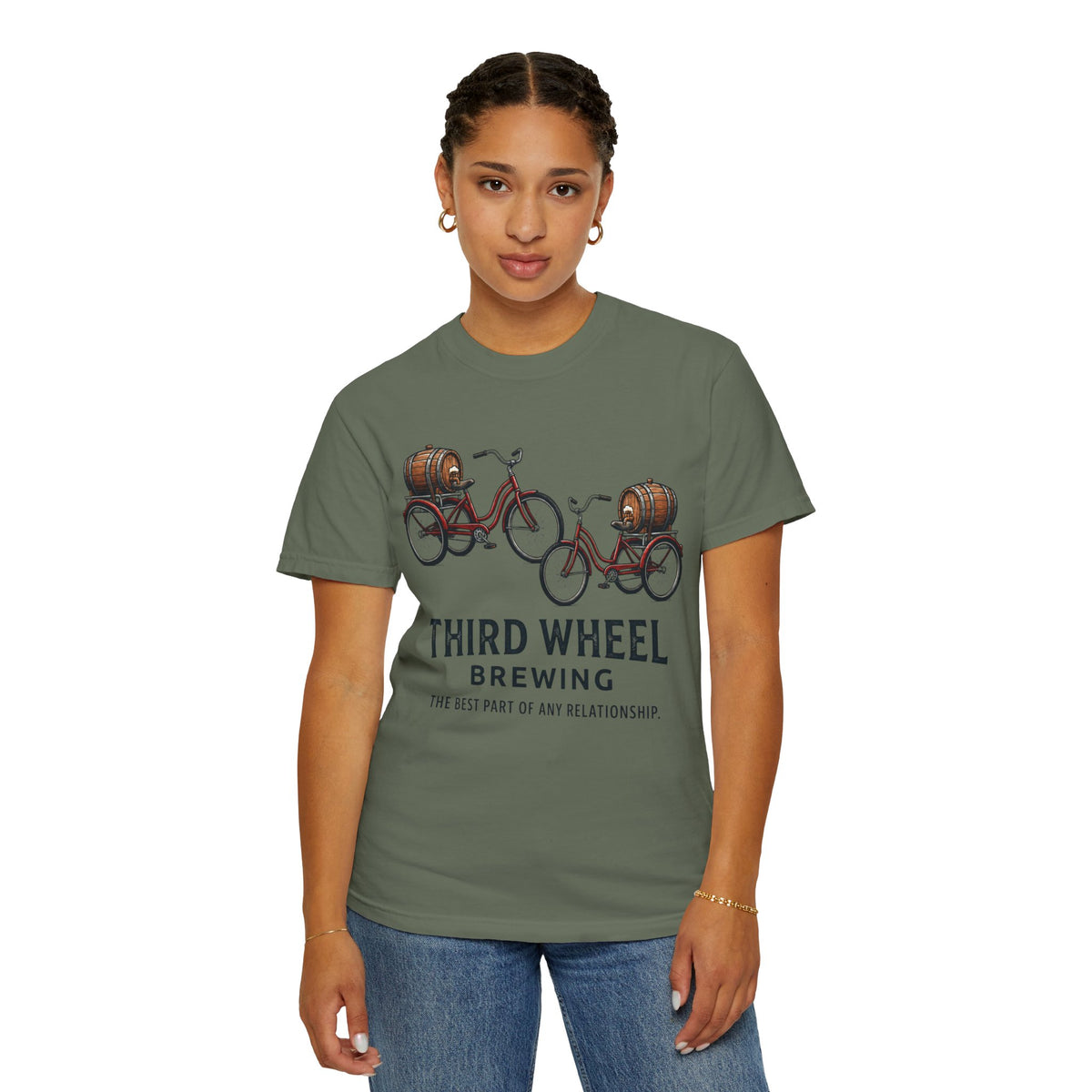 Color: Moss | Third Wheel Brewing Unisex Garment-Dyed Tee