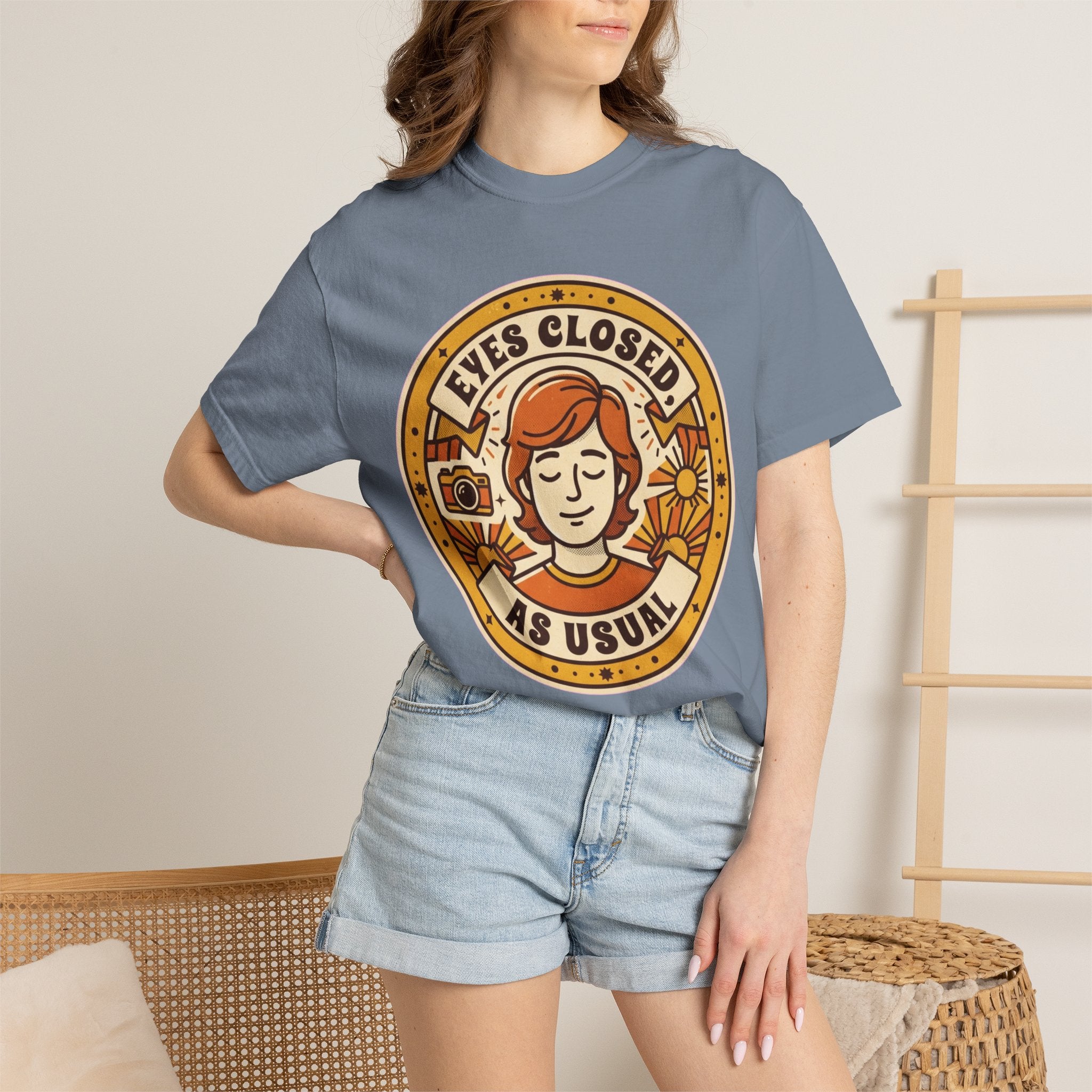 "Eyes Closed As Usual" Unisex Garment-Dyed Tee