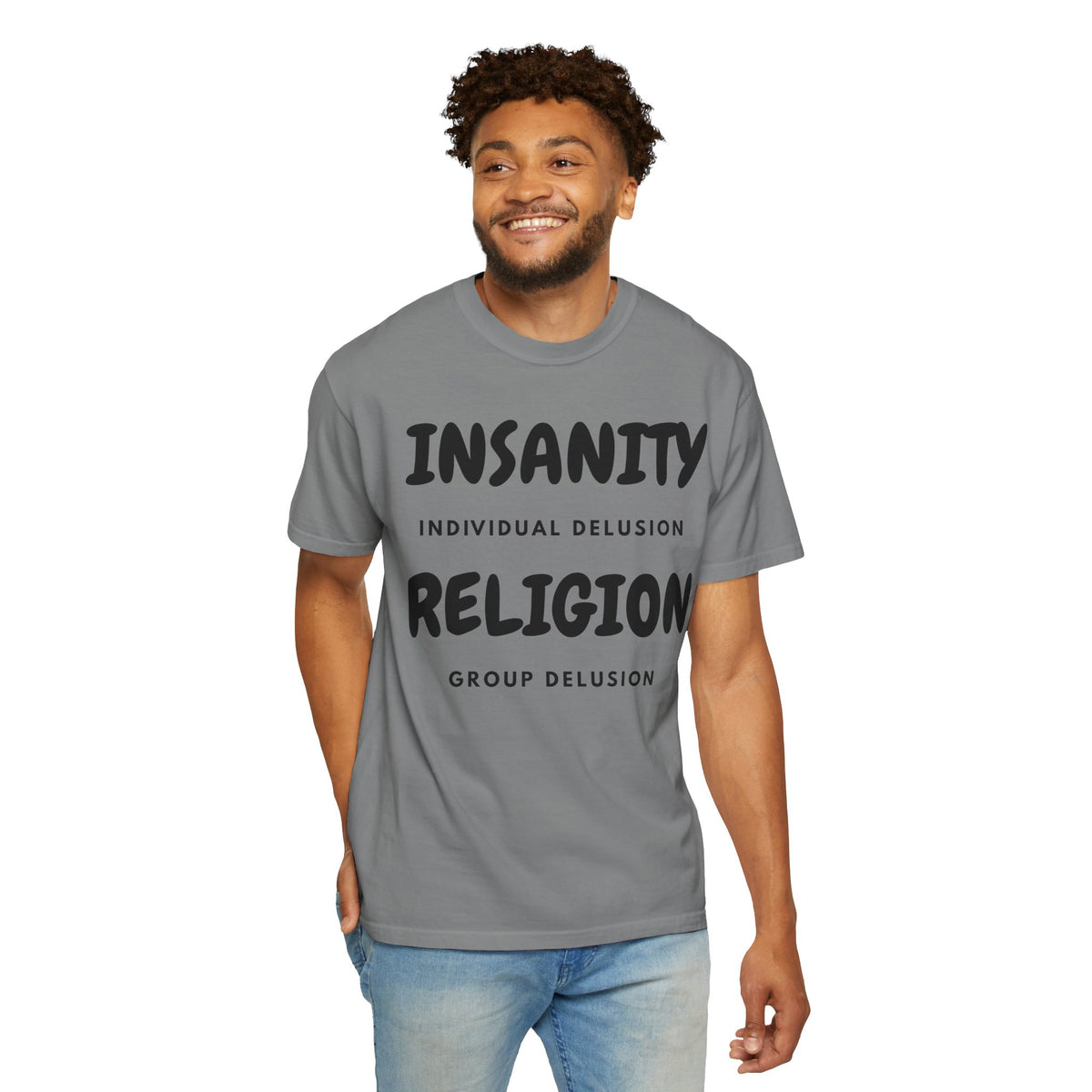 Color: Grey | Insanity Religion Unisex Garment-Dyed Tee