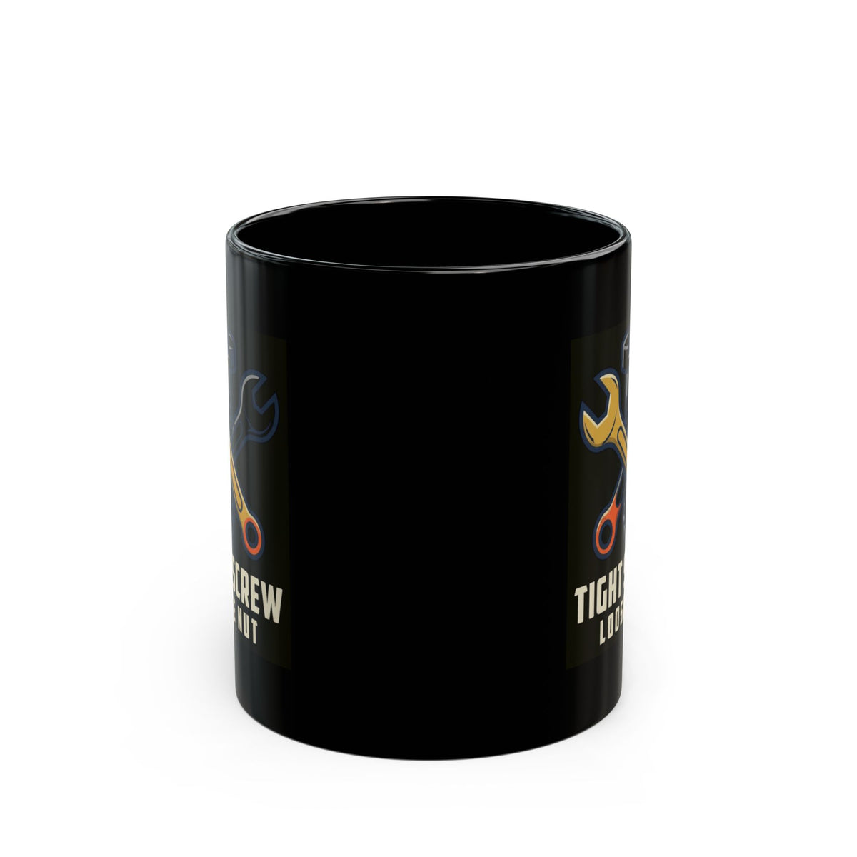 "Tight Screw and a Loose Nut" Black Ceramic Mug — Graphic