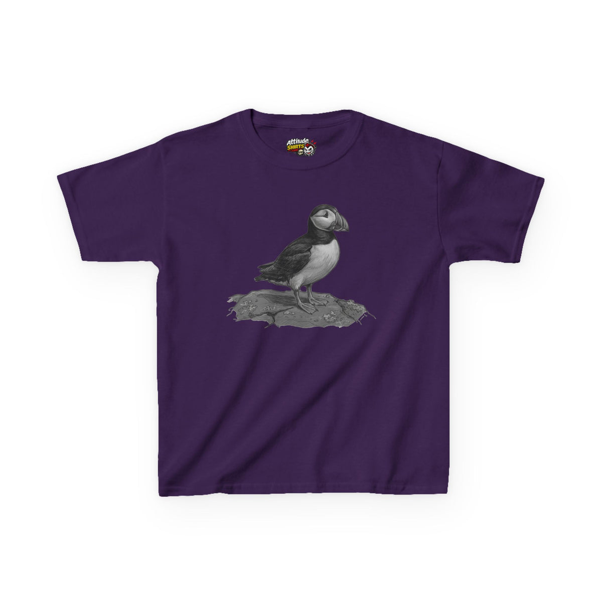 "Pencil Sketch Art Puffin" Kids Tee