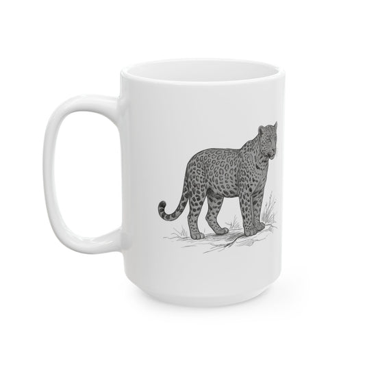 "Pencil Sketch Art Leopard" White Ceramic Mug