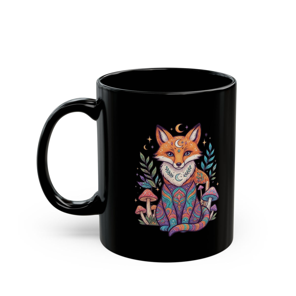 "Hippy Fox" Black Ceramic Mug