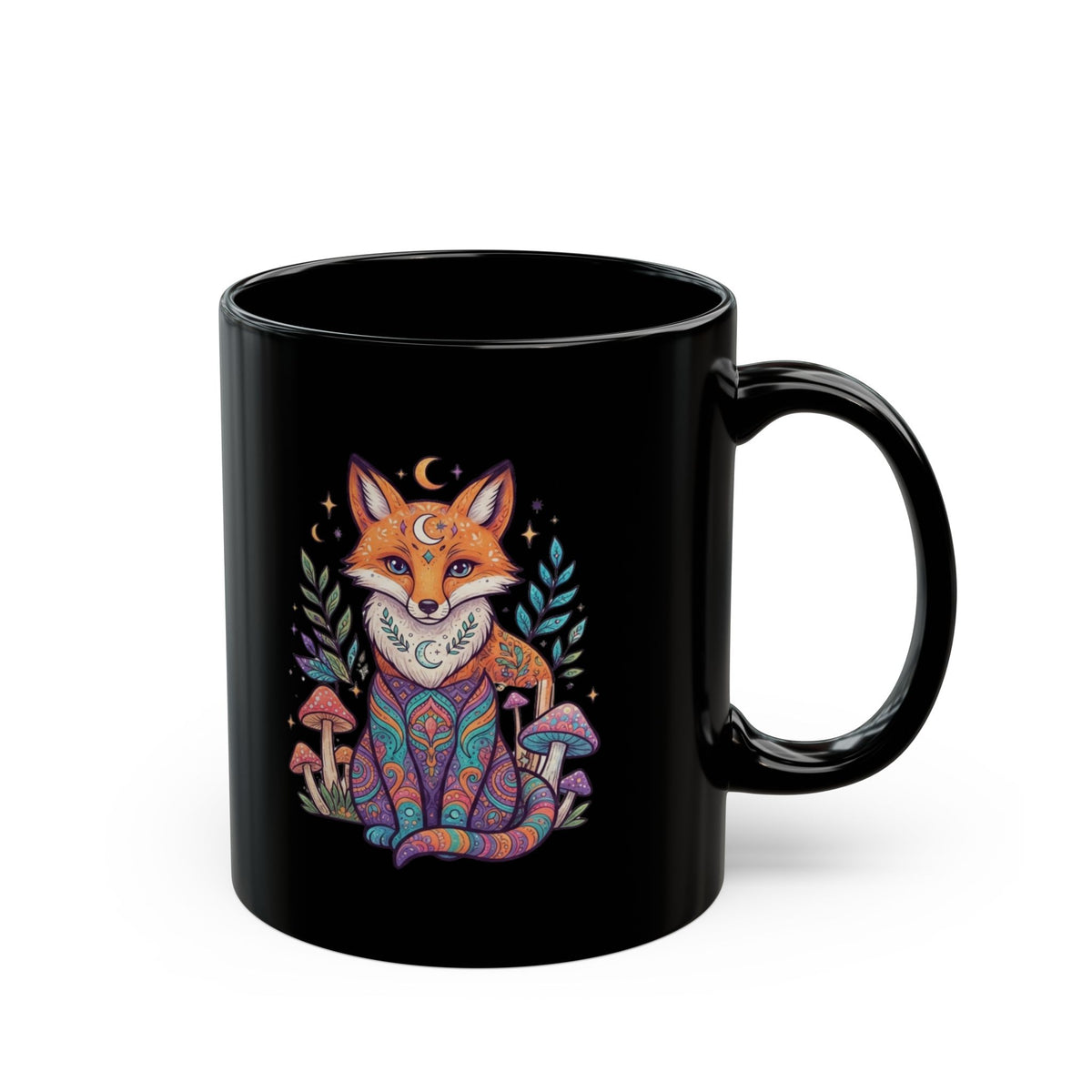 "Hippy Fox" Black Ceramic Mug