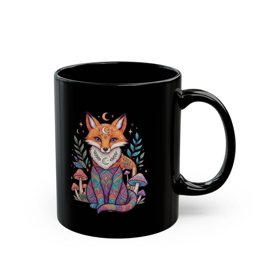 "Hippy Fox" Black Ceramic Mug