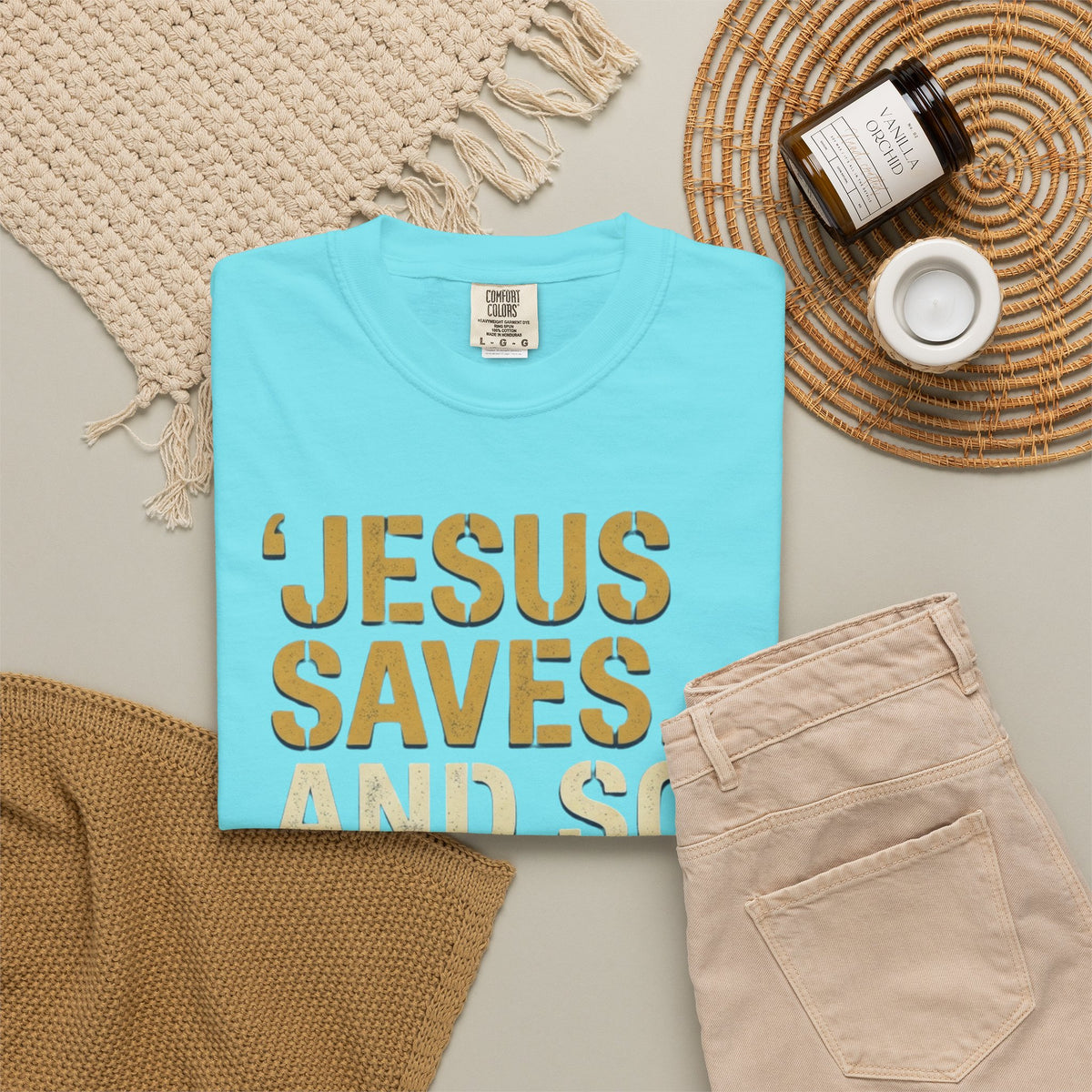 "Good Book Series Jesus Saves and So Should You" Unisex Garment-Dyed Tee