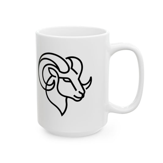 "Aries The Minimalist Ram" White Ceramic Mug — Graphic