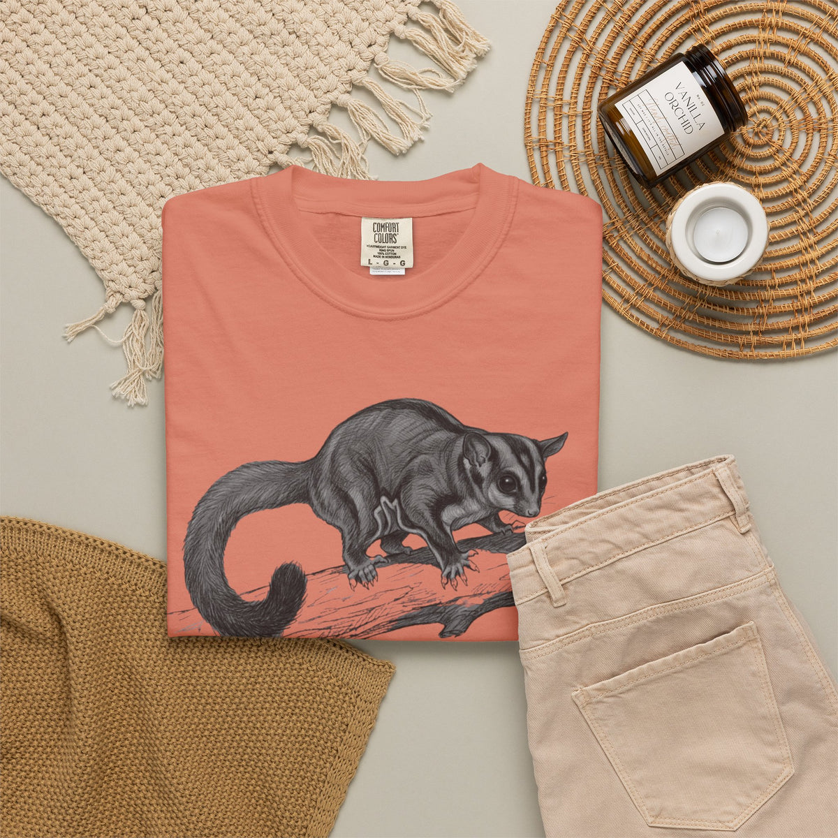 "Pencil Sketch Art Sugar Glider" Unisex Garment-Dyed Tee