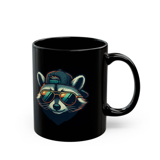 "Raccoon Energy" Black Ceramic Mug — Graphic