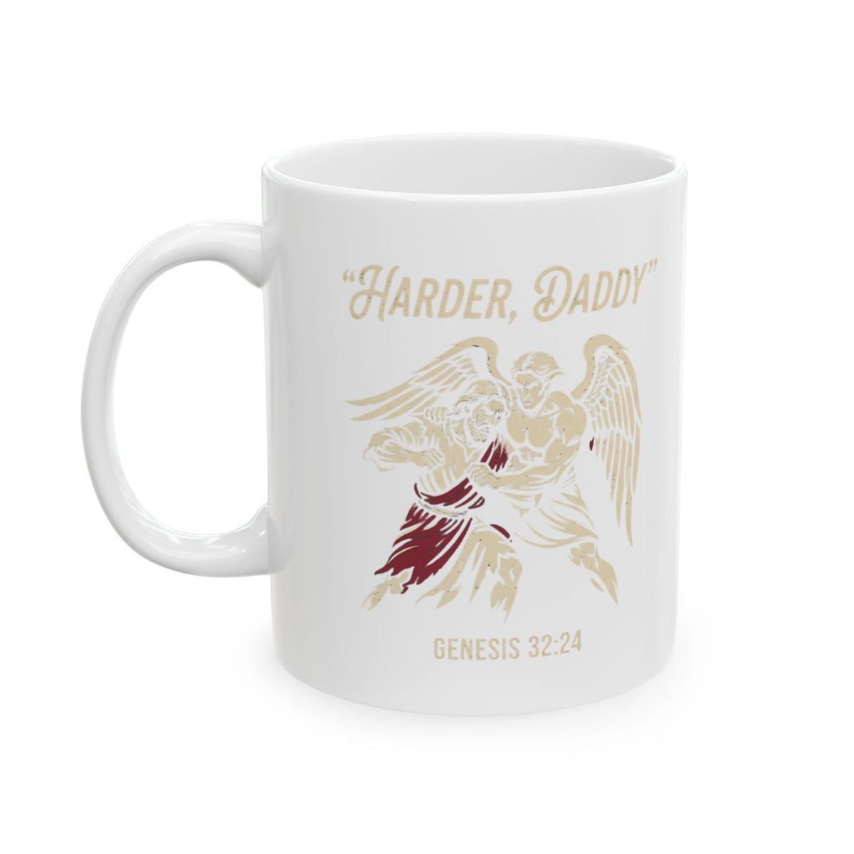 "Good Book Series Man vs Angel" White Ceramic Mug — Graphic