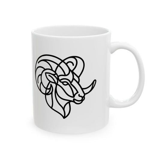 "Aries The Minimalist Ram" White Ceramic Mug