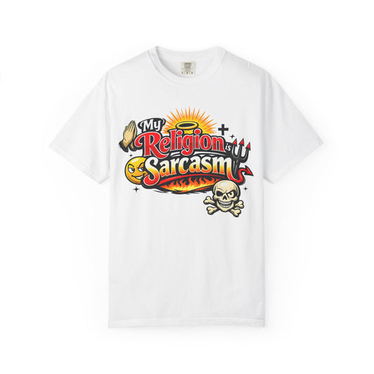 Color: White | The Church of Snark Unisex Garment-Dyed T-shirt