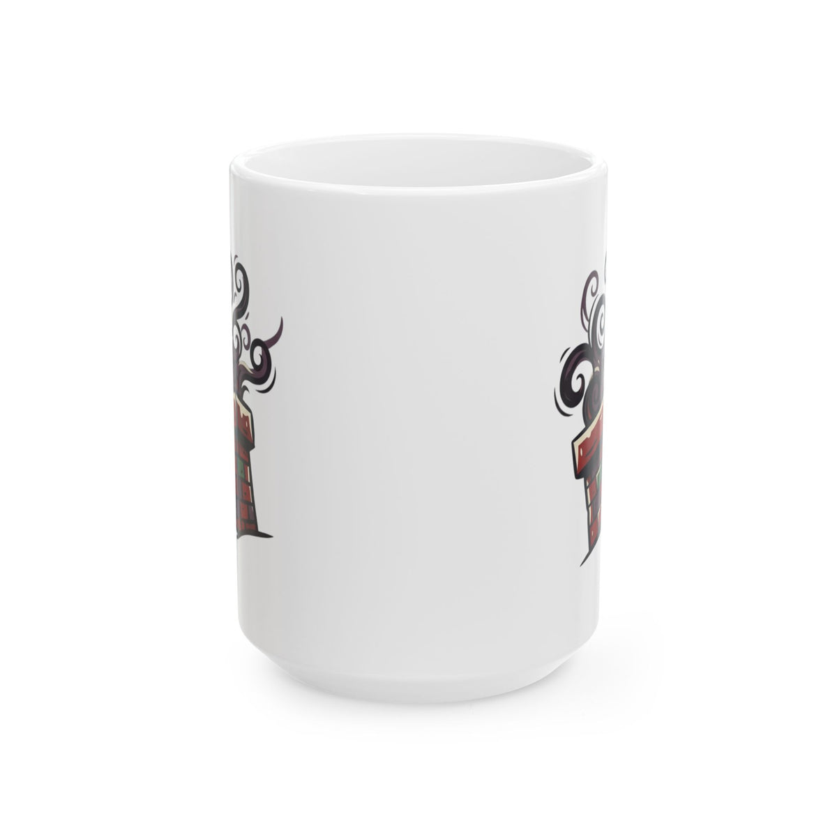 "Up On The Housetop Doing Naughty Stuff" White Ceramic Mug — Graphic