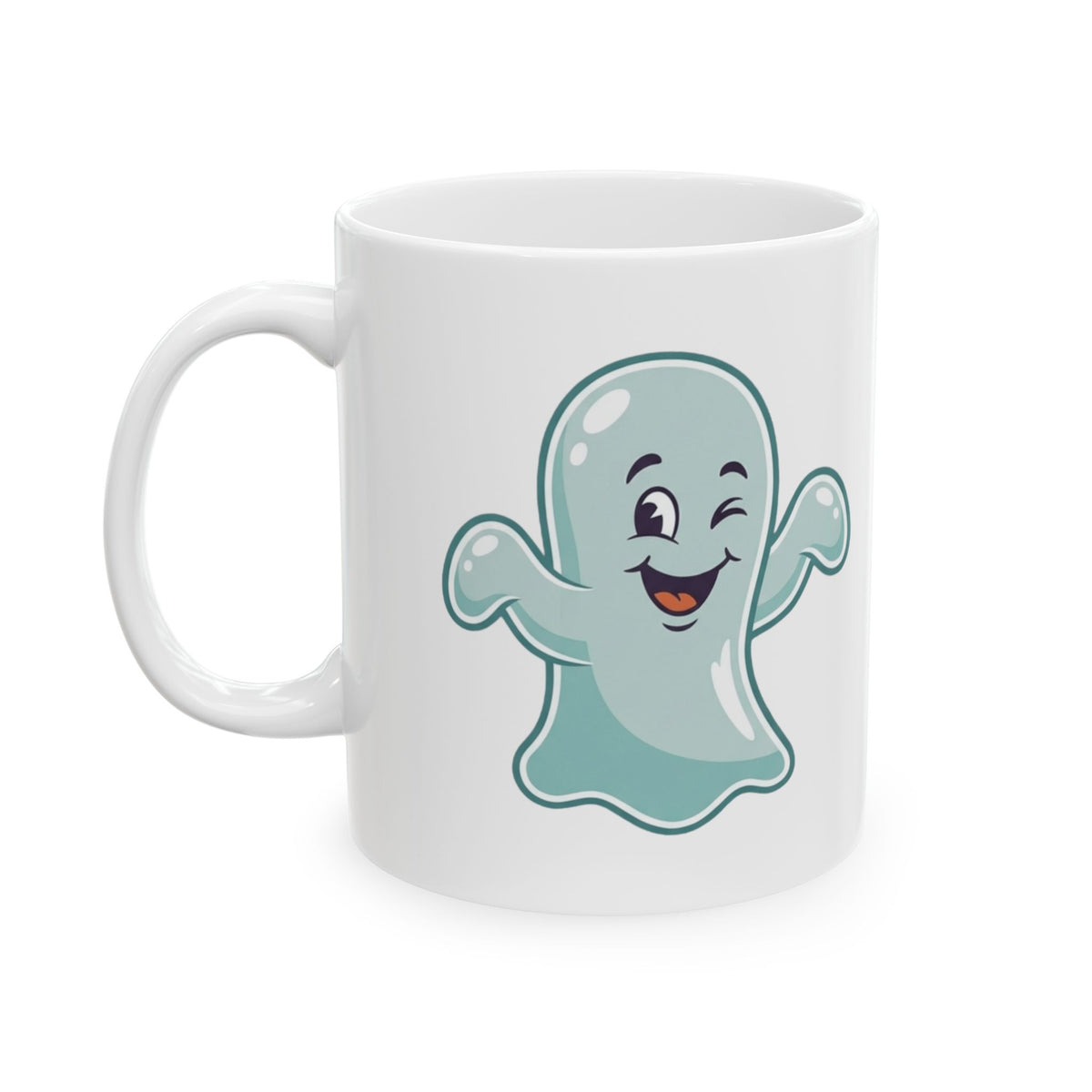 "Ghost Flakes" White Ceramic Mug — Graphic