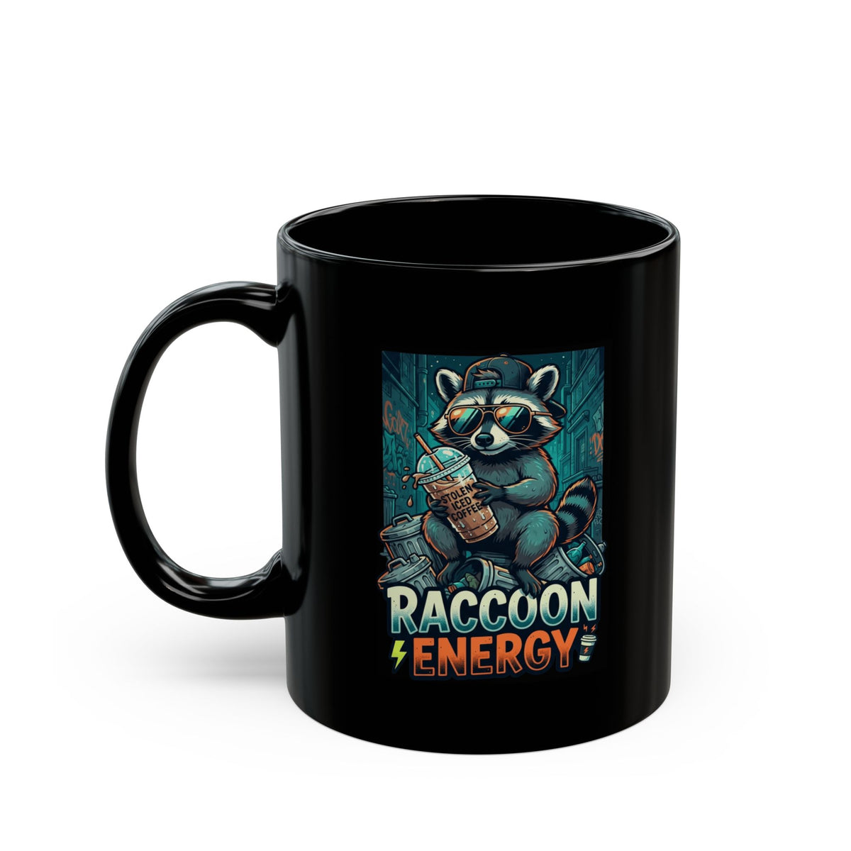 "Raccoon Energy" Black Ceramic Mug