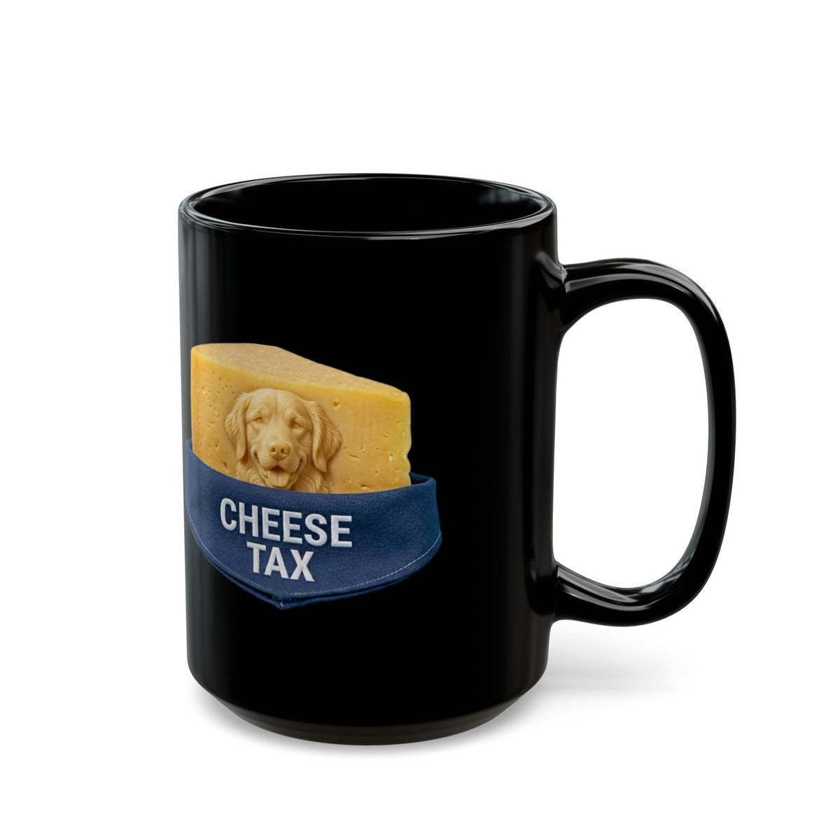"Cheese Tax" Black Ceramic Mug — Graphic