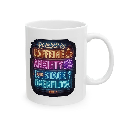 "Caffeine Anxiety And Stack Overflow" White Ceramic Mug