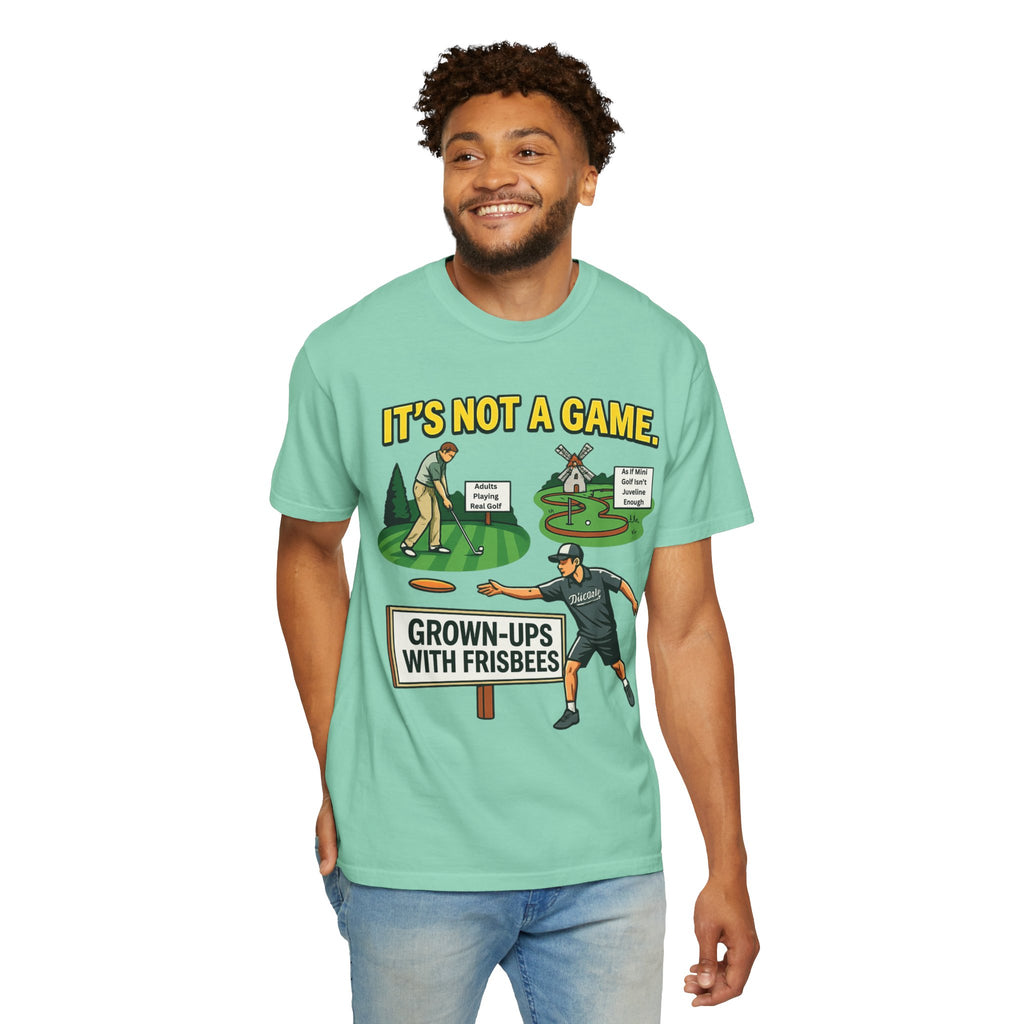 "Grown Ups With Frisbees" Unisex Garment-Dyed T-shirt