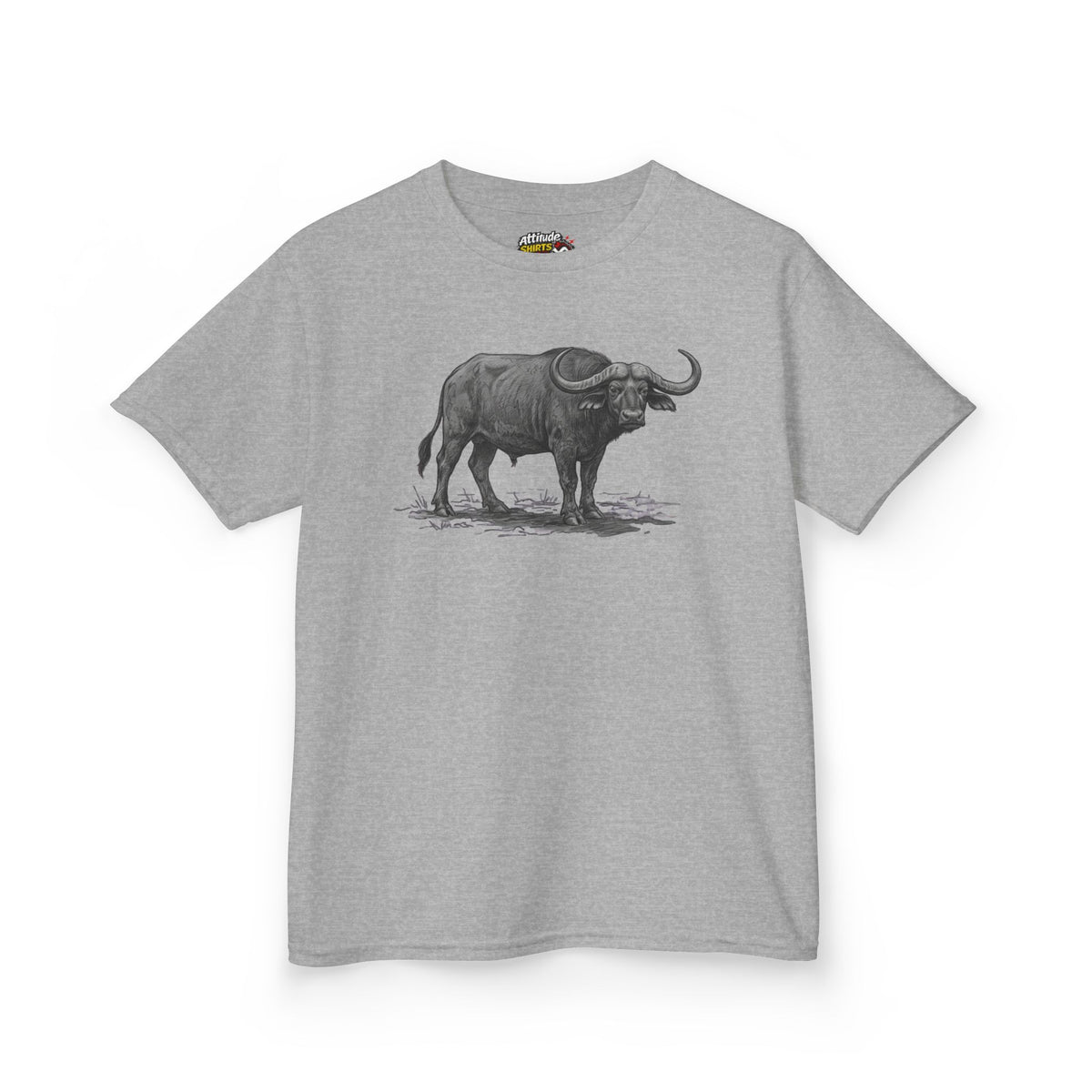 "Pencil Sketch Art Cape Buffalo" Kids Tee