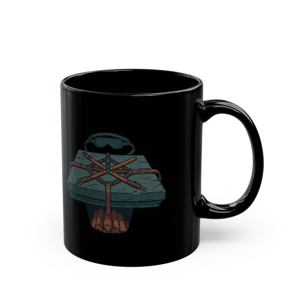 "Good Book Series Bound & Blindfolded" Black Ceramic Mug — Graphic