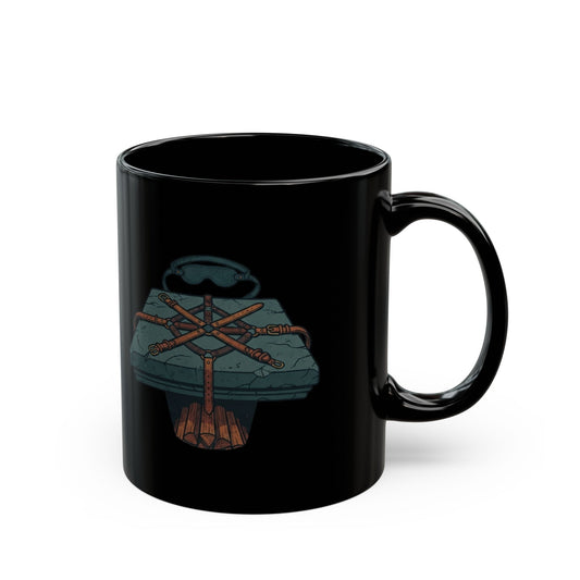 "Good Book Series Bound & Blindfolded" Black Ceramic Mug — Graphic