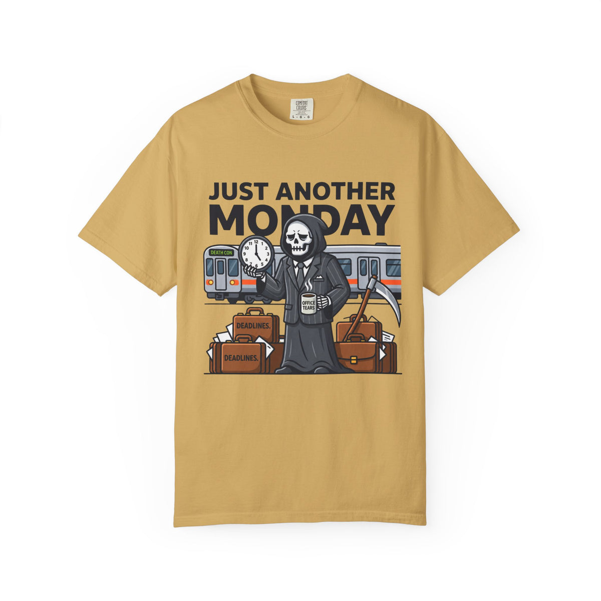 Color: Mustard | Just Another Monday Unisex Garment-Dyed Tee