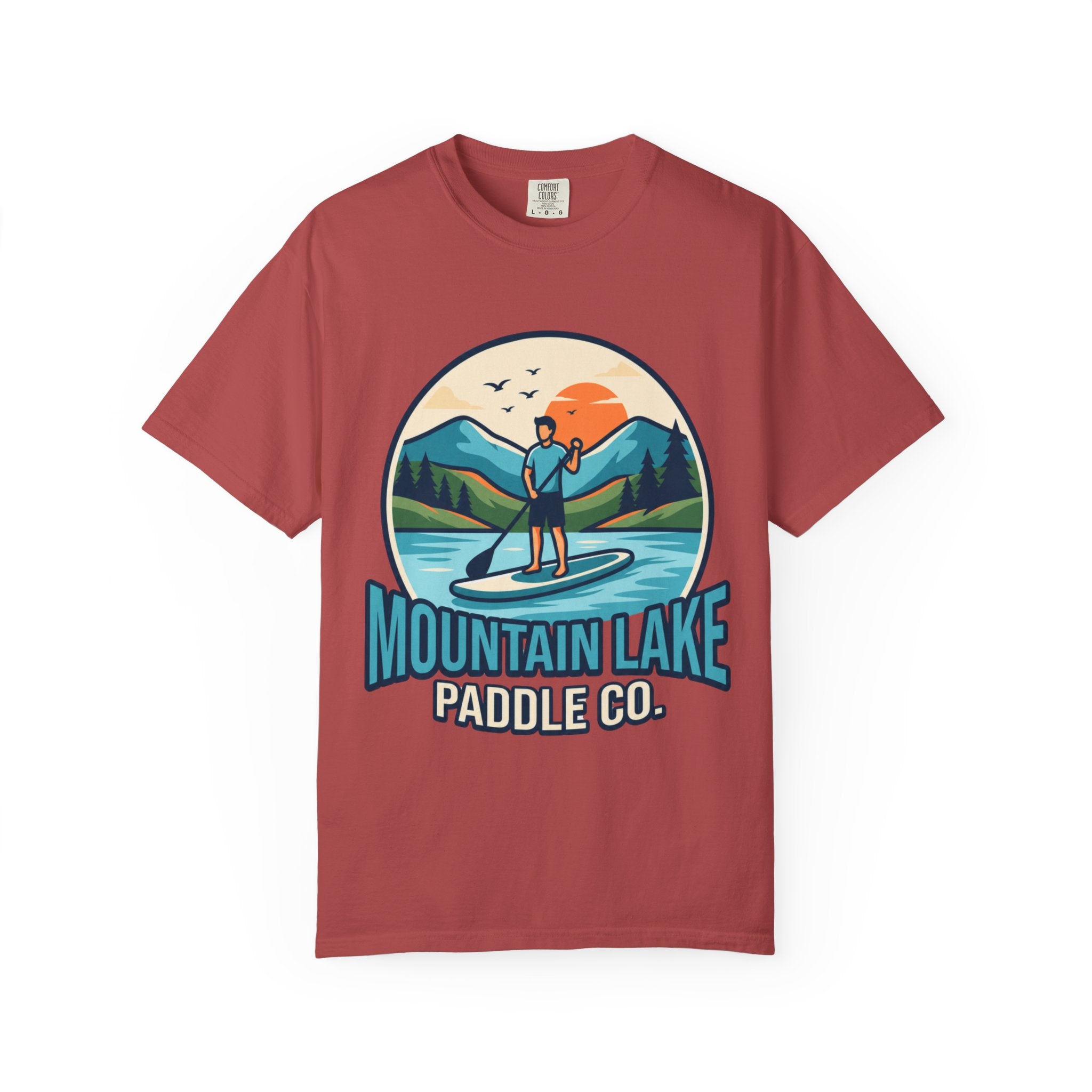 "Mountain Lake Paddle Board" Unisex Garment-Dyed Tee
