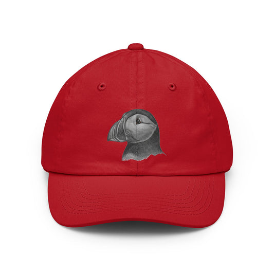 Color: Red | Pencil Sketch Art Puffin Dad Hat — Graphic