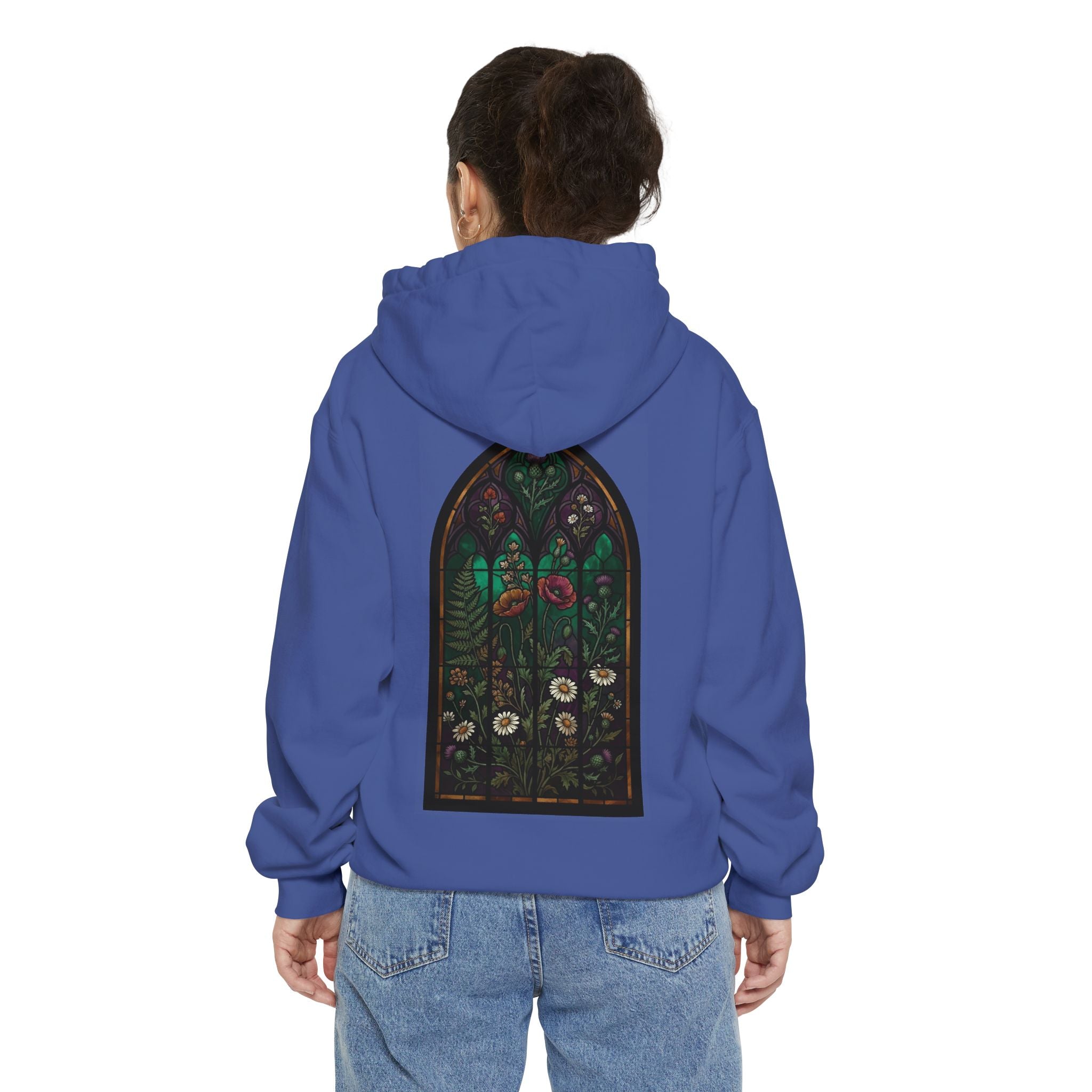 "Stained Glass Floral" Garment-Dyed Hoodie