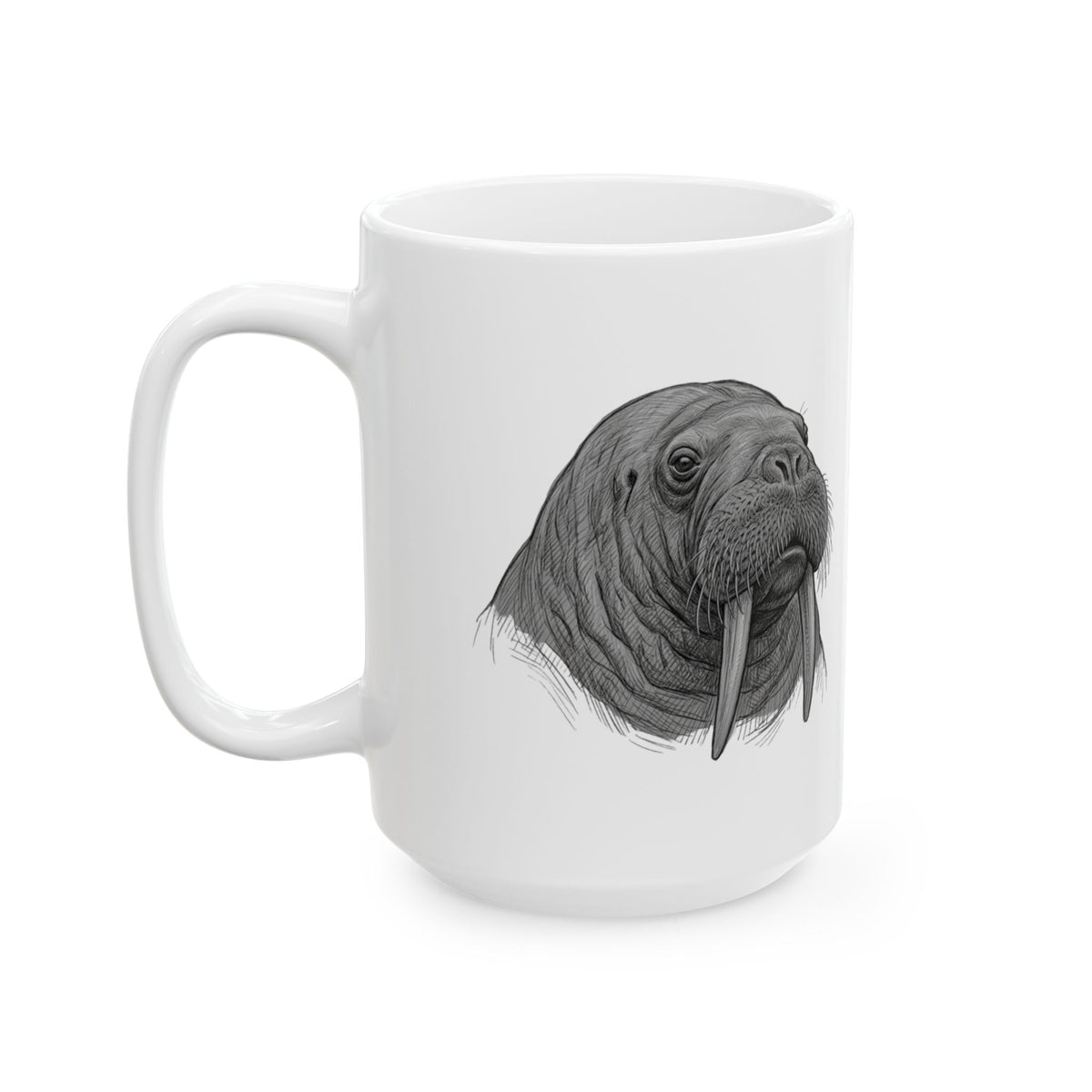 "Pencil Sketch Art Walrus" White Ceramic Mug — Graphic