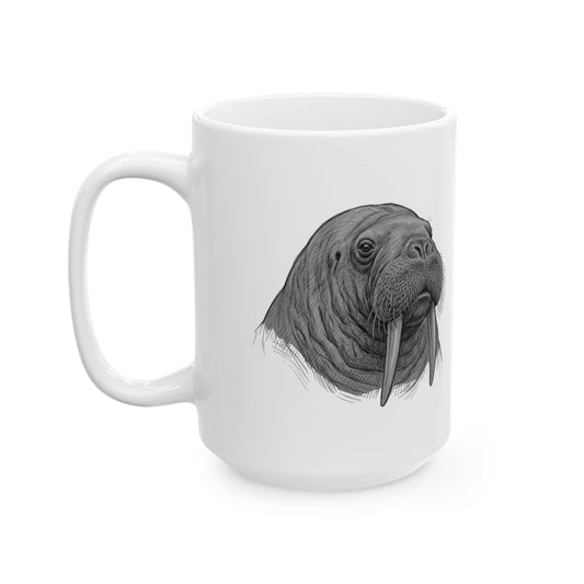 "Pencil Sketch Art Walrus" White Ceramic Mug — Graphic