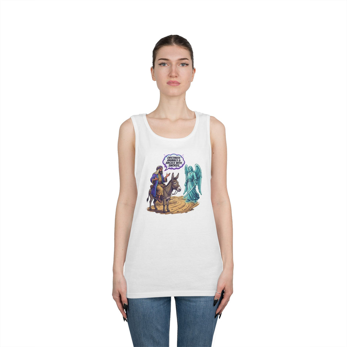 Color: White | Good Book Series Obstinate Animals & Angels With Swords Tank Top