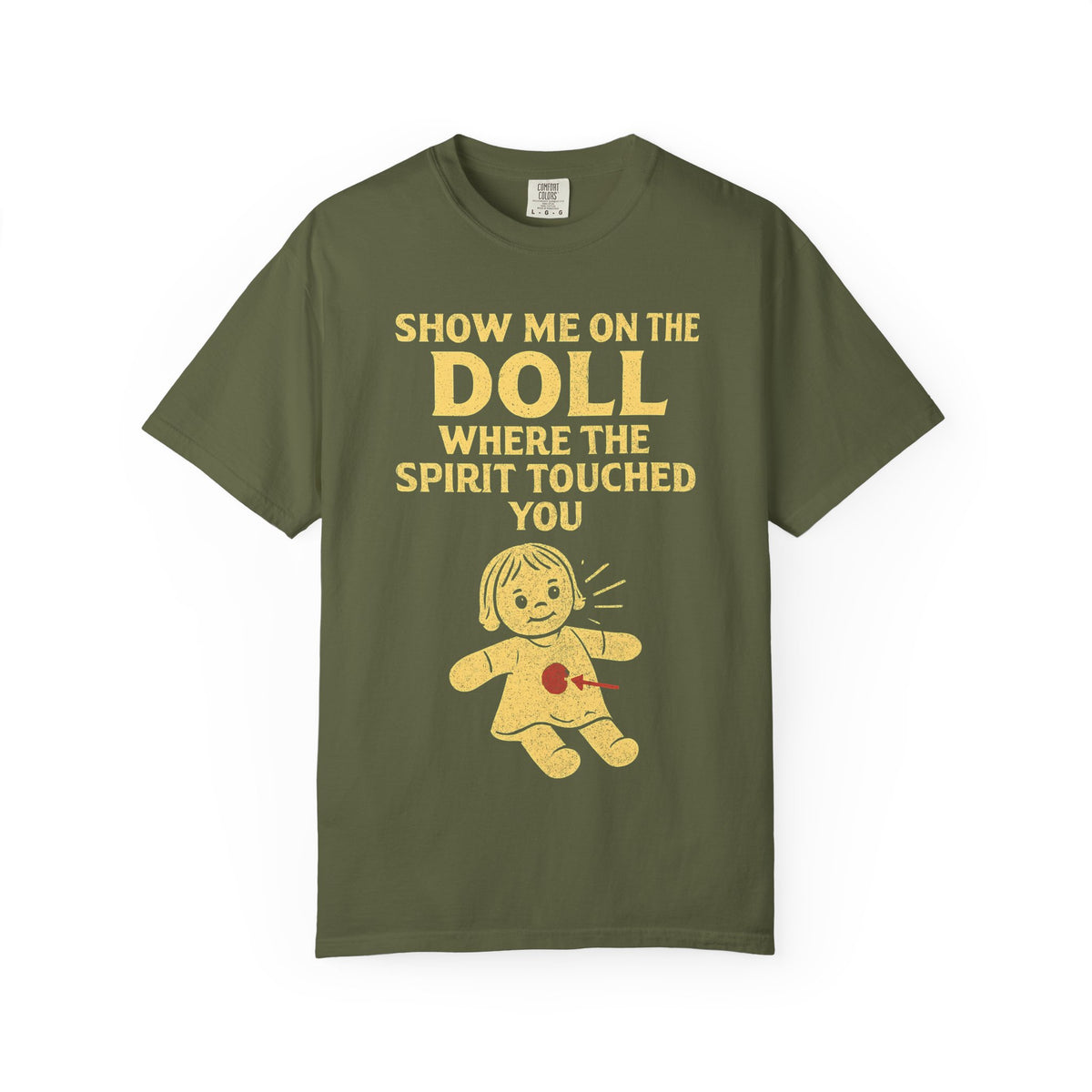Color: Hemp | Show Me On The Doll Unisex Garment-Dyed T-shirt