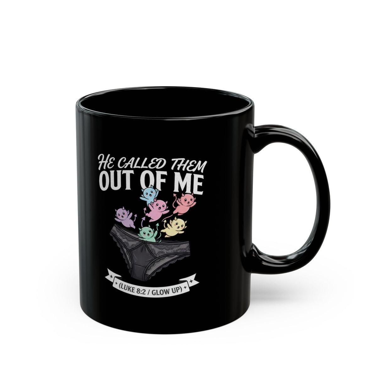"Good Book Series He Called Them Out Of Me" Black Ceramic Mug