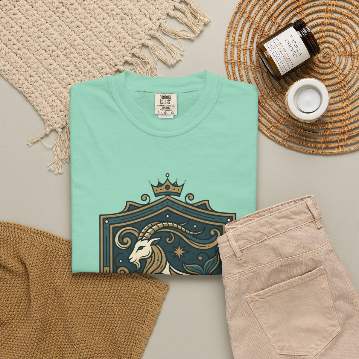"Capricorn- The Sea-Goat Crest" Unisex Garment-Dyed Tee