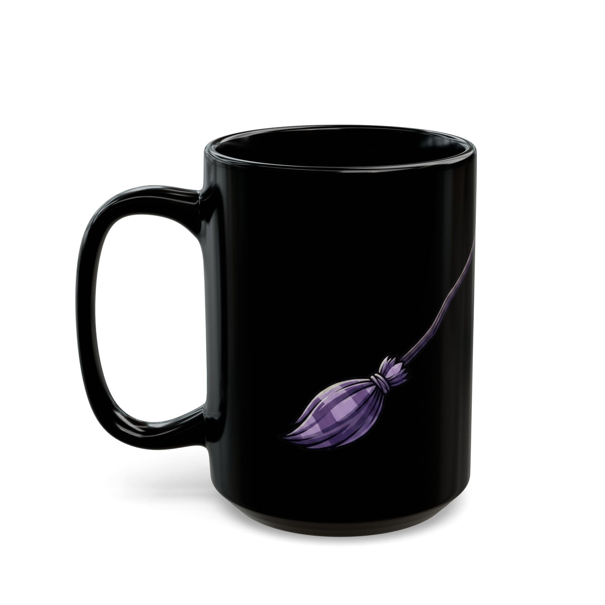"Wanna See My Broomstick" Black Ceramic Mug — Graphic