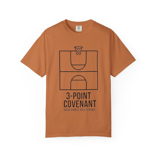 “3‑Point Covenant: Faith, Family, Free Throws" Unisex Garment-Dyed T-shirt