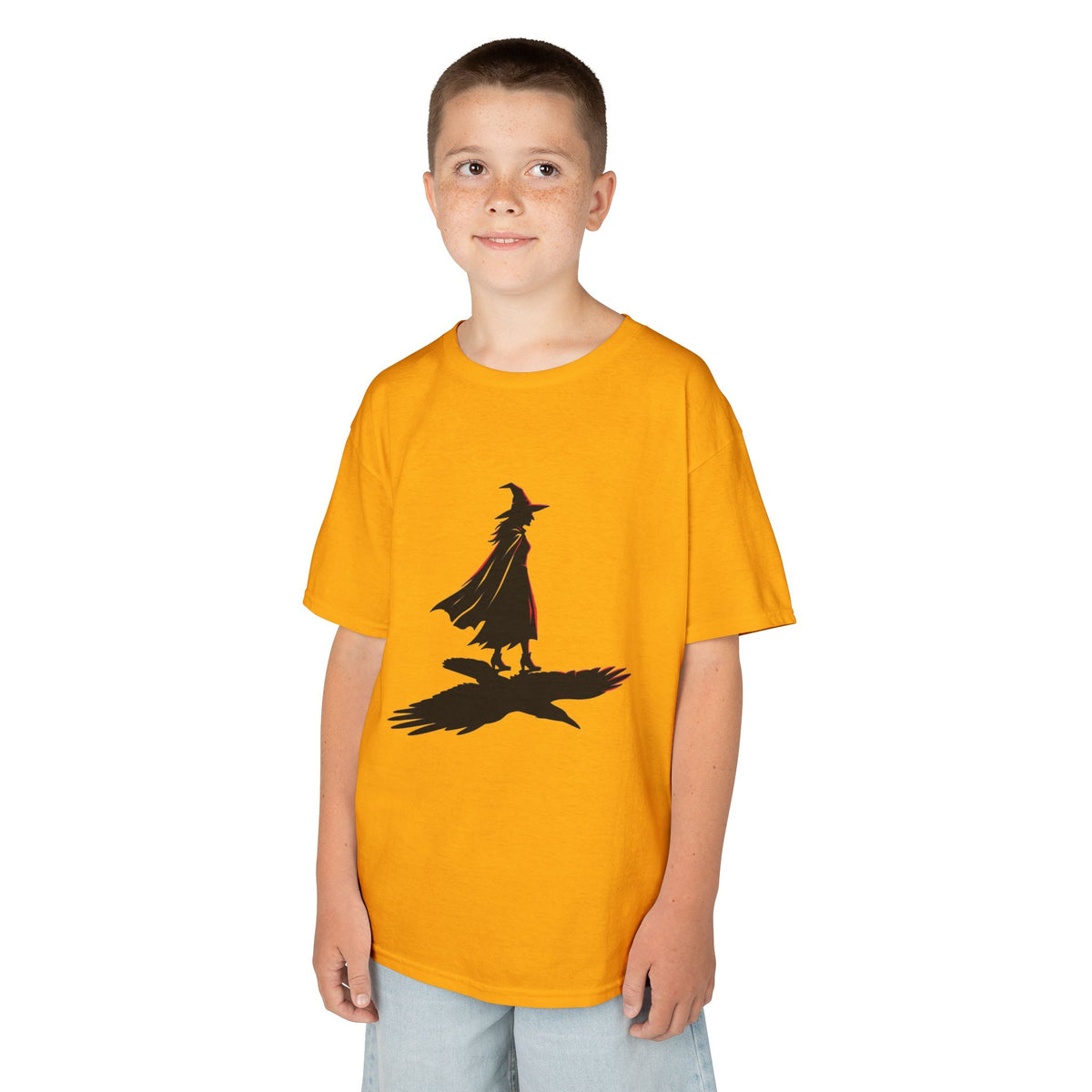 Color: Gold | Witch With Raven Shadow Kids Tee