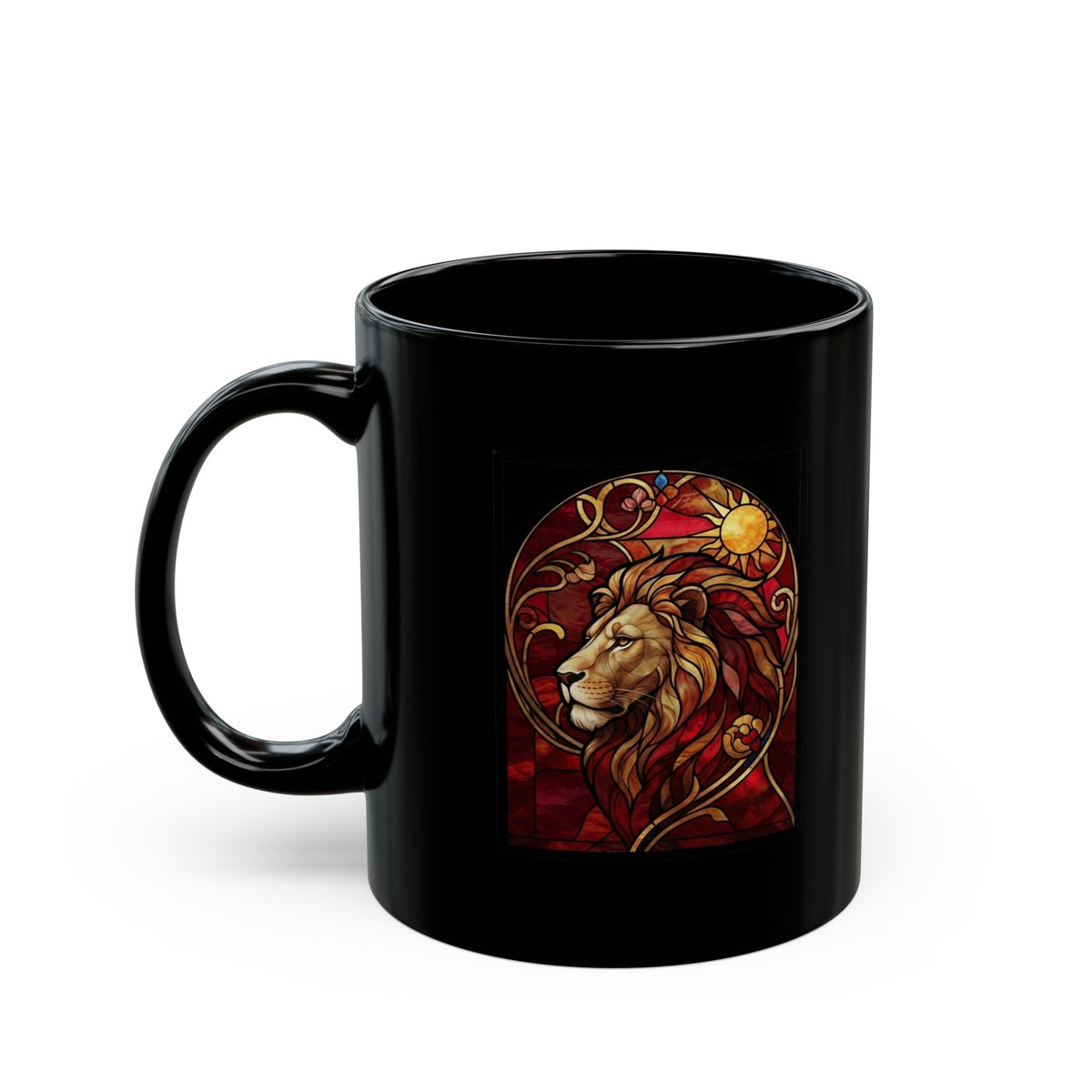 "Stained Glass Sign LEO" Black Ceramic Mug — Graphic