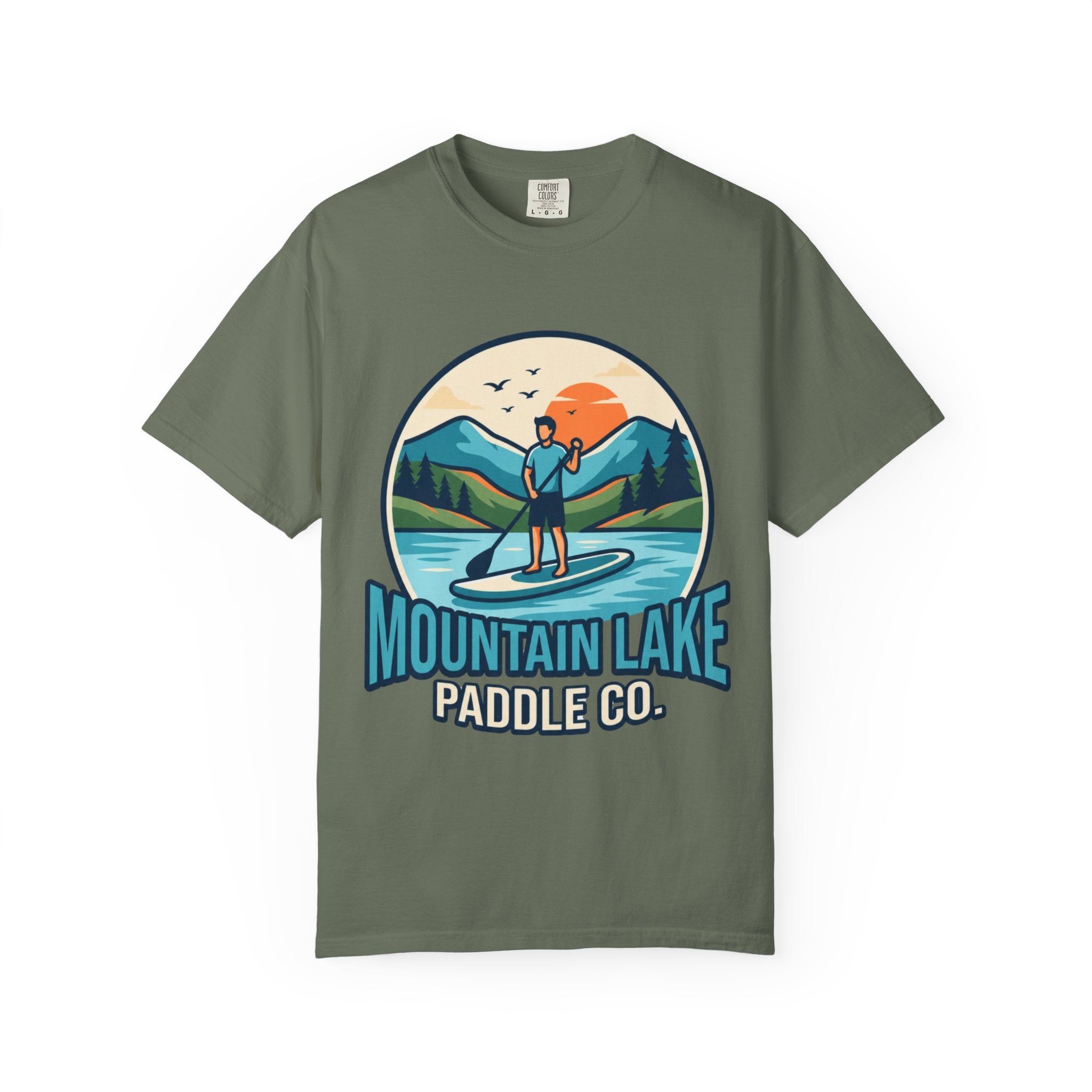 "Mountain Lake Paddle Board" Unisex Garment-Dyed Tee