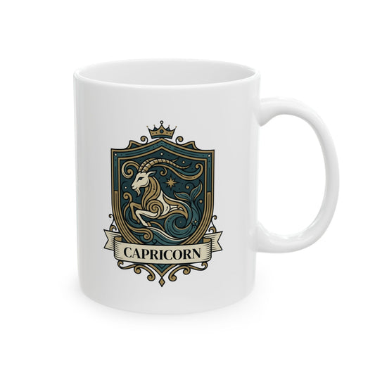 "Capricorn- The Sea-Goat Crest" White Ceramic Mug