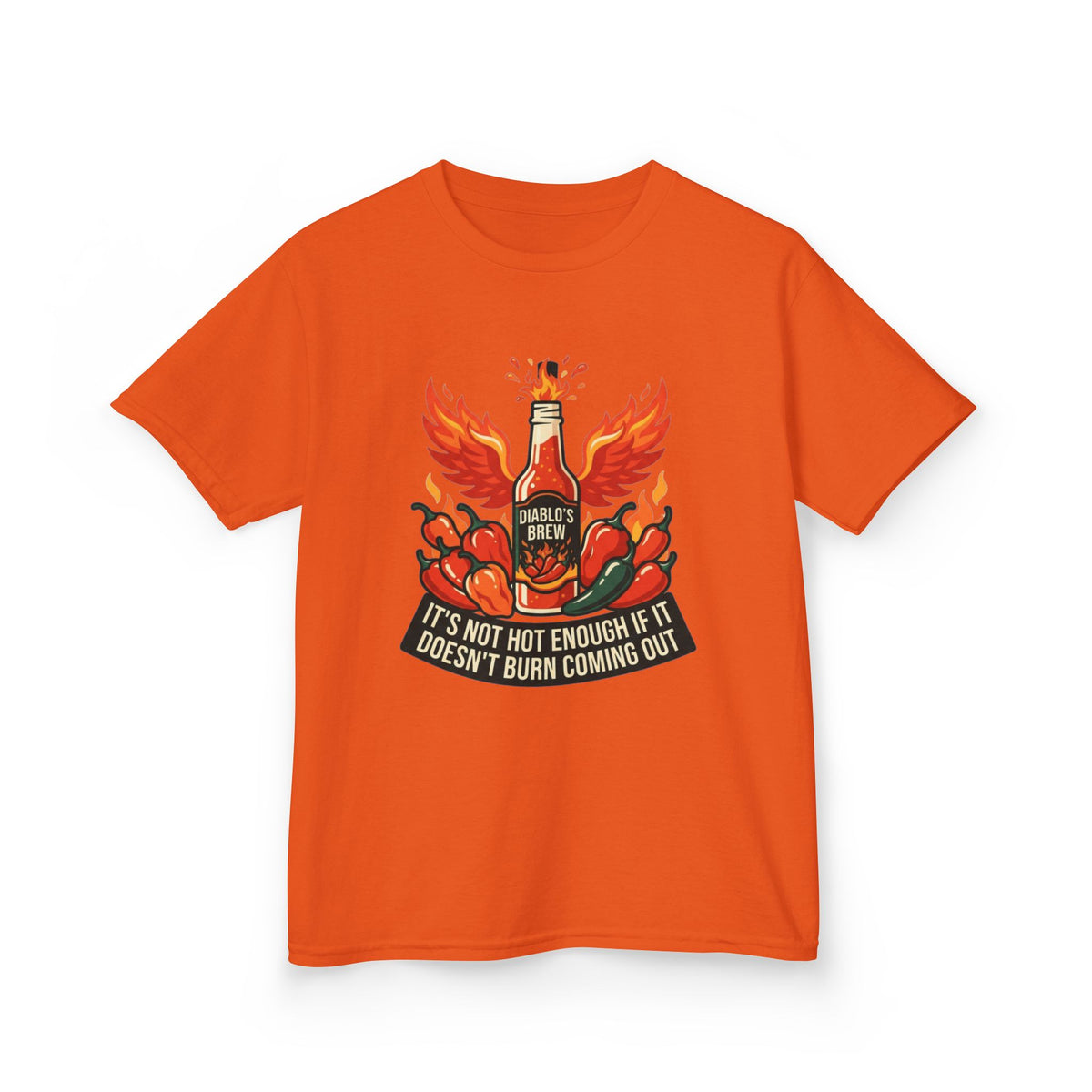 Color: Orange | Burns Coming Out Kids Tee