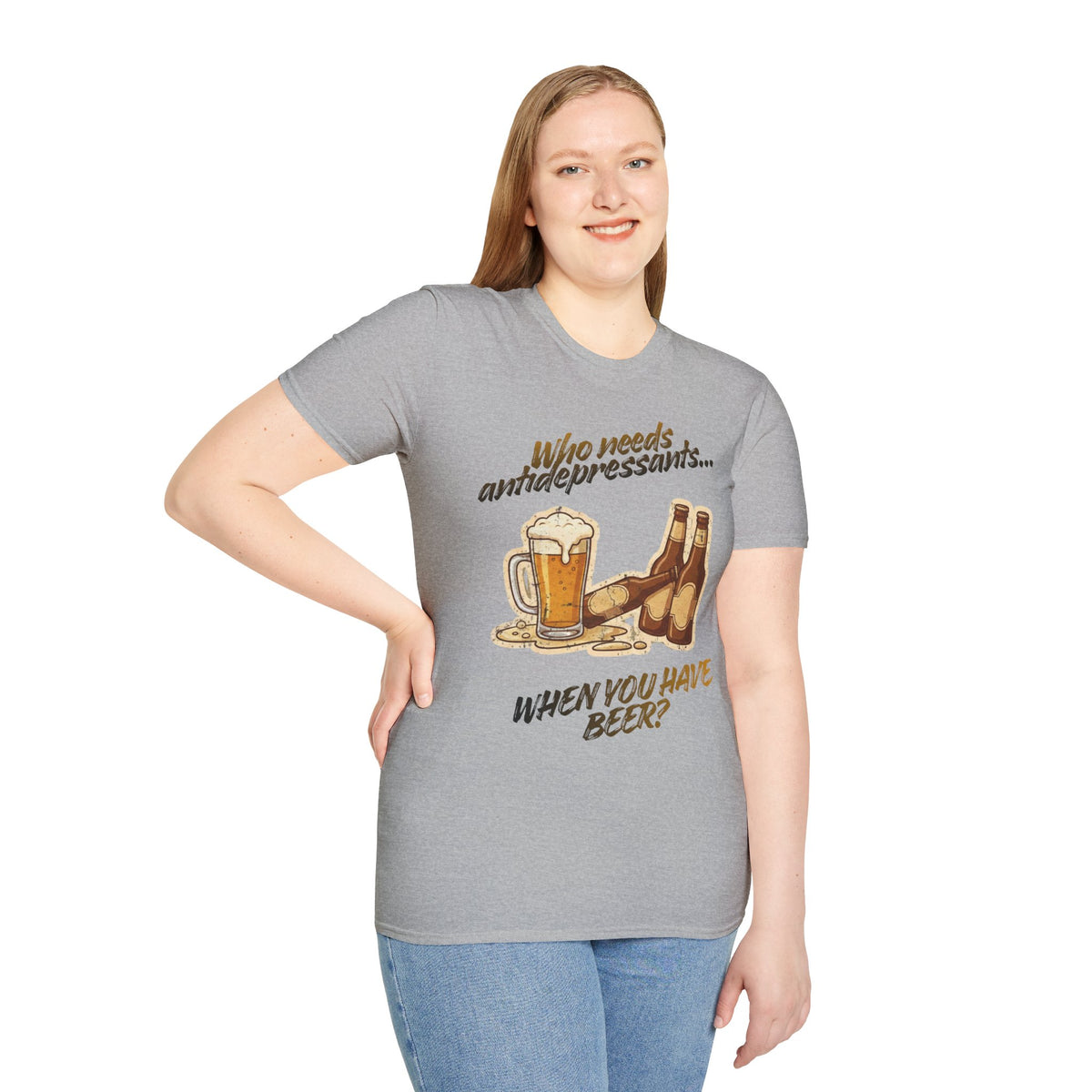 Color: Sport Grey | Beer Graphic T-Shirt — Who Needs Antidepressants When You Have Beer? Retro Pint Design