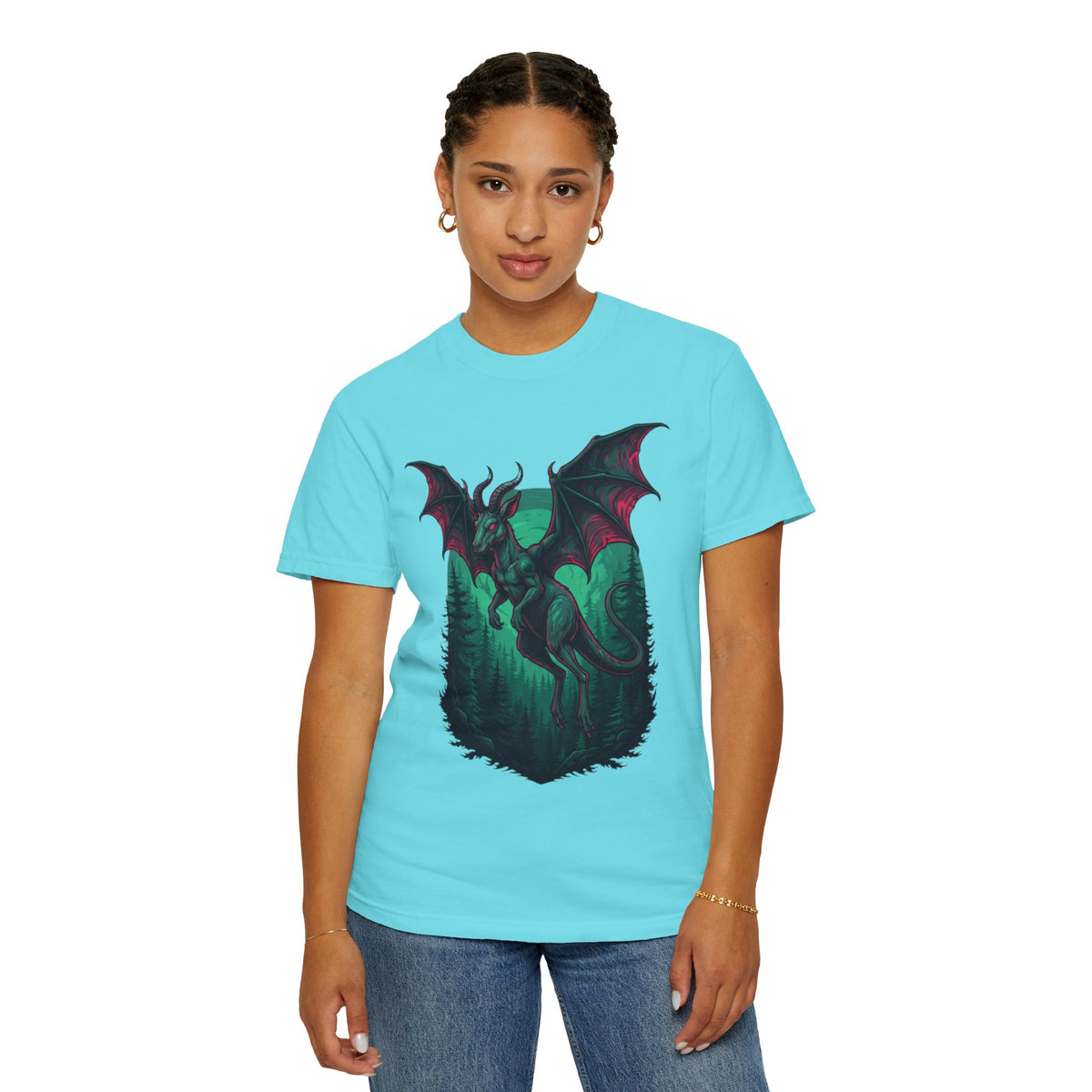 Color: Lagoon Blue | The Jersey Devil (New Jersey, USA) Unisex Garment-Dyed Tee