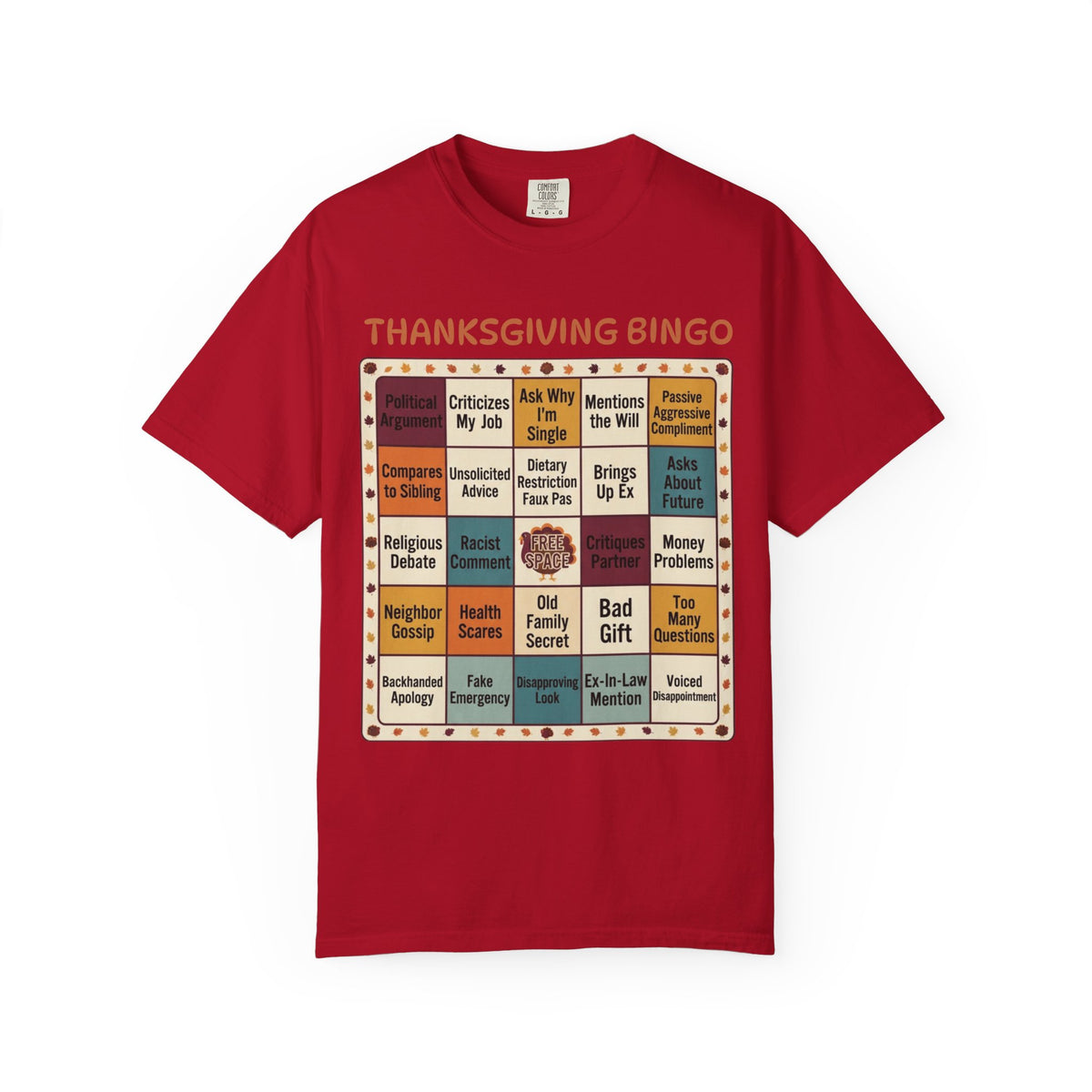 Color: Red | Thankgiving Bingo Unisex Garment-Dyed Tee