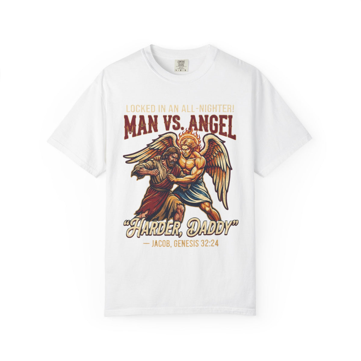 Color: White | Good Book Series Man vs Angel Unisex Garment-Dyed Tee