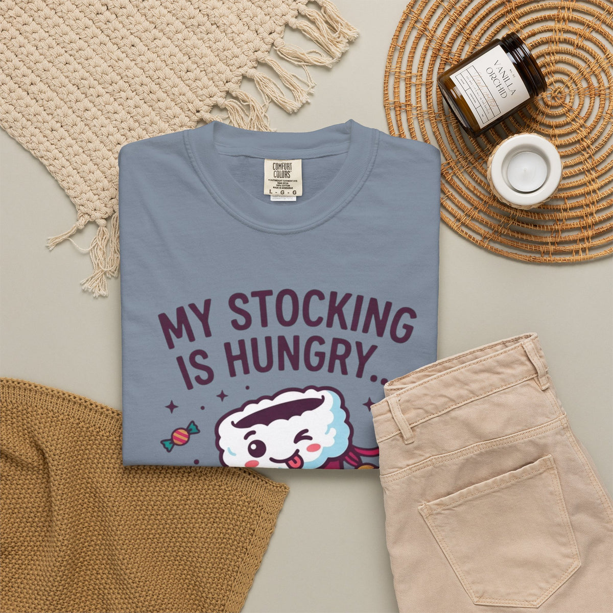 "My Stocking Is Hungry" Unisex Garment-Dyed Tee