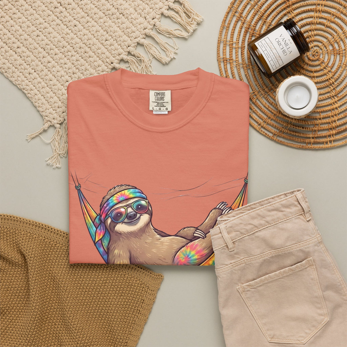 "Hippy Sloth" Unisex Garment-Dyed Tee
